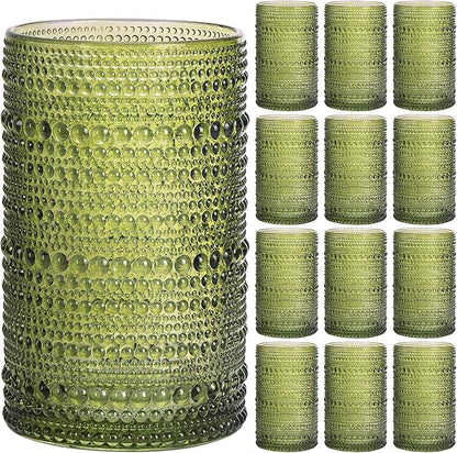 Moretoes12 Pack 12 Oz Green Hobnail Drinking Glasses Set, Water Glass Cups | by Moretoes