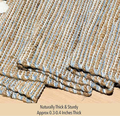 Natural Jute Table Runner, 13x90 Inch, Sky Blue-White | Vintage Boho Rustic - Image 3