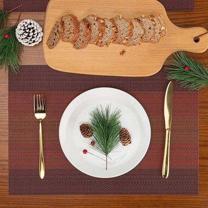 Winknowl Placemats Set of 8, Washable Vinyl Woven Placemats, Heat Resistant & Wipeable Table Mats for Kitchen Dining Table (Red)