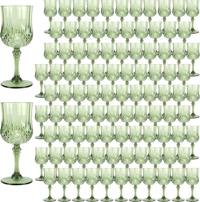 100Pack Plastic Wine Glasses, 7oz Vintage Goblets by LEYIQU