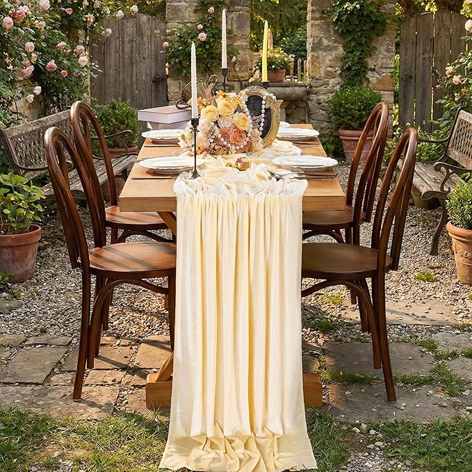 Beige Velvet Table Runner 29 x 120 Inch Luxury Farmhouse Tabletop | 3 Pieces by SoarDream