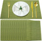 Placemats Set of 12,Washable,Heat and Stain Resistant Indoor/Outdoor Place mats,Vinyl Woven Non Slip Table Mats for Restaurant Table Protection,PVC Placemats(Green,12PCS)