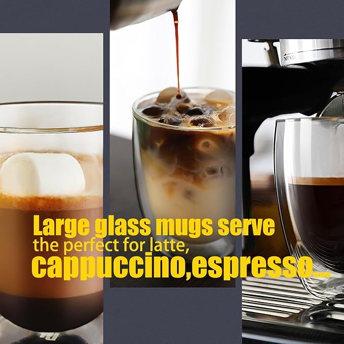 PunPun 12.9OZ. 380ml Clear Coffee Mugs, Glass Cups - Image 3