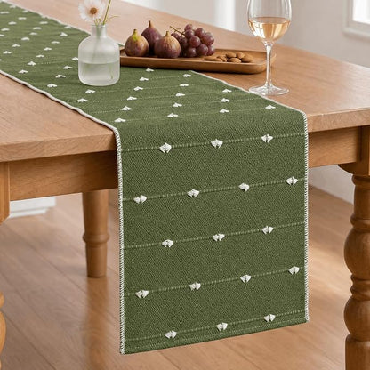 Artoid Mode Army Green Farbic Rustic Cotton Woven Table Runner, Farmhouse - Image 2