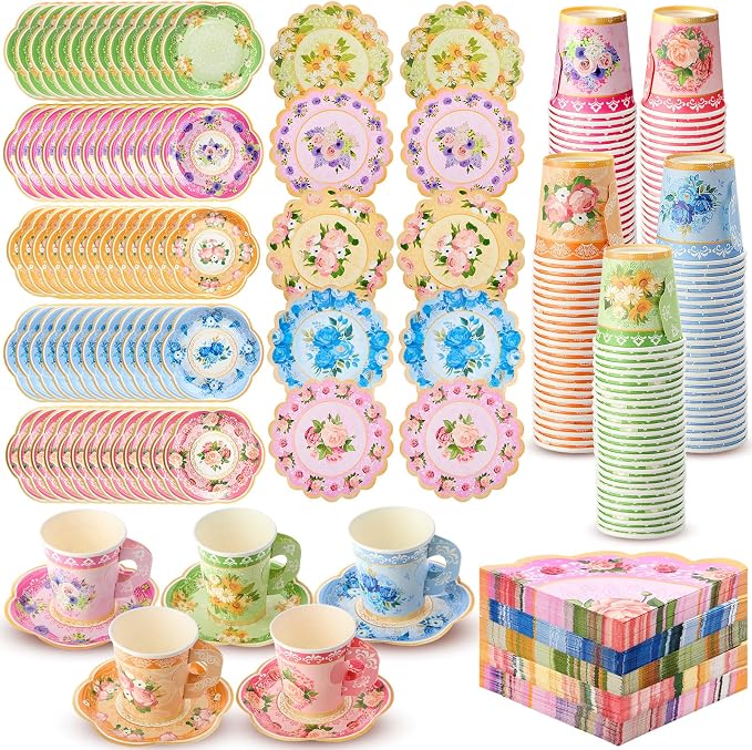 Nuogo 300 Pcs Vintage Floral Disposable Tea Party Set by Nuogo