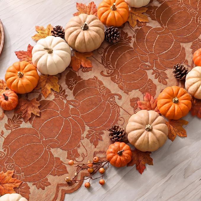 Artoid Mode Lace Jacquard Pumpkin Leaf Fall Table Runner, Seasonal Thanksgiving - Image 4