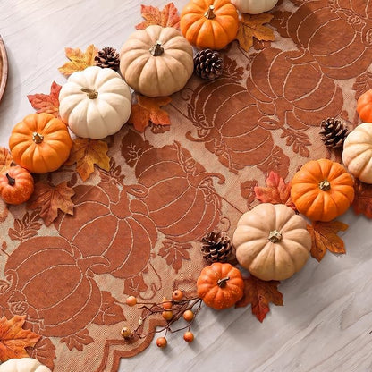 Artoid Mode Lace Jacquard Pumpkin Leaf Fall Table Runner, Seasonal Thanksgiving - Image 4