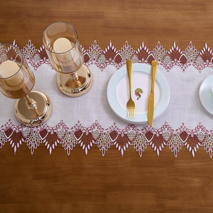 White Sheer Lace Table Runner Dark Red 54" Christmas Dresser Runners | - Image 5