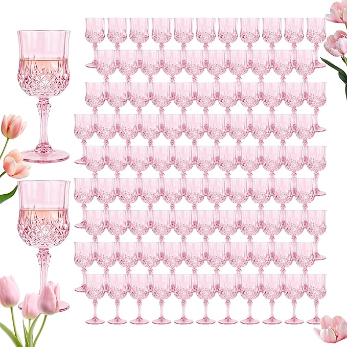 100Pack Plastic Wine Glasses, 7oz Vintage Goblets by LEYIQU