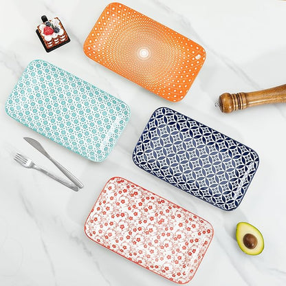 LEHAHA Ceramic Serving Platter, 12 x 7 inch Serving Trays for Party, Rectangular Serving Trays for Entertaining, Excellent Trays for Serving Food,Fruit,Cakes,Appetizers-Set of 4