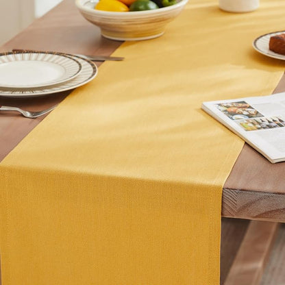 Rustic Cotton Linen Table Runner, 13x36 Inches Yellow | Farmhouse Style Linen - Image 3