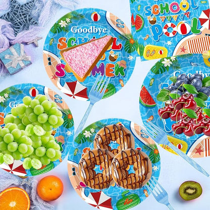96 Pcs Goodbye School Hello Pool Party Decorations, Summer Pool Party Plates - Image 5