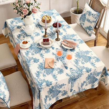 patdrea Designer Vintage Cyan Tablecloth for Rectangle Table,Linen Ancient Castle and Manor Pattern Tablecloths,Table Cover Decor for Kitchen Dining Christmas,Thanksgiving,55"x79"-Lucerne a