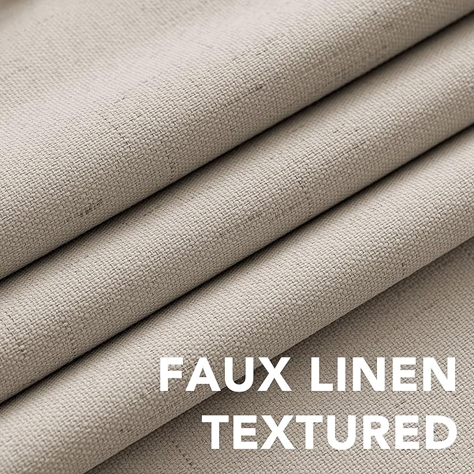 H.VERSAILTEX Linen Blackout Curtains Durable Thick Textured Linen Look 100% Blackout Patio Door Curtain Anti Rust Grommet Extra Wide Sliding Door Curtain Panel, Cobblestone, W100 x L96 inch