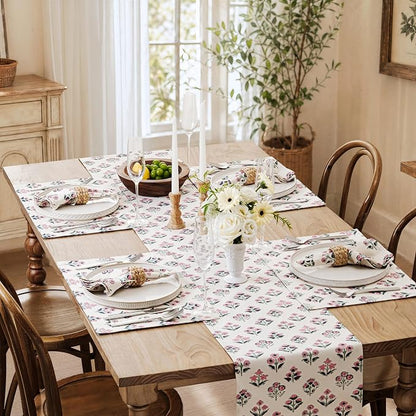 Block Print Floral Decorative Table Runners, 13x48 Inch Pink | 100% Organic - Image 7