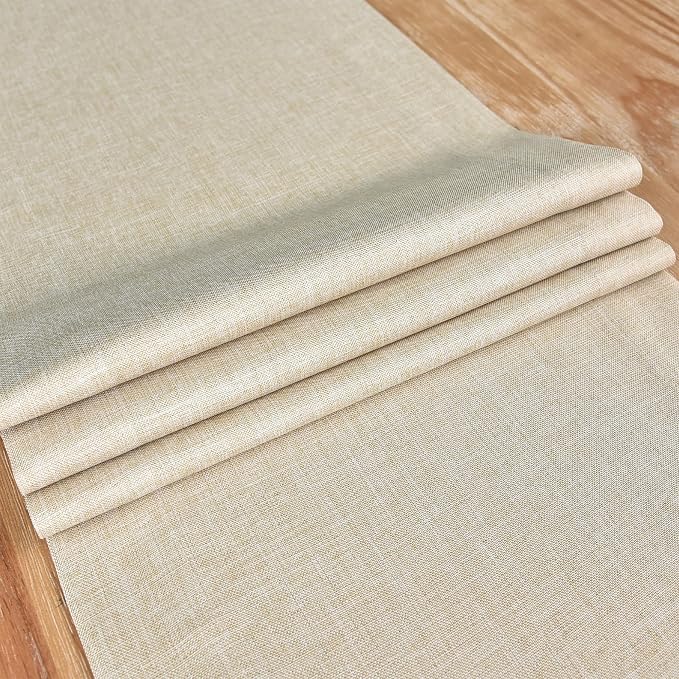 NEWISHER Farmhouse Rustic Table Runner Solid Beige Rectangular Table Runners - Image 4