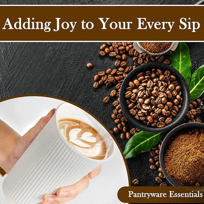 12oz Double Wall Ripple White Paper Coffee Cups- Pack of 50ct - Image 5
