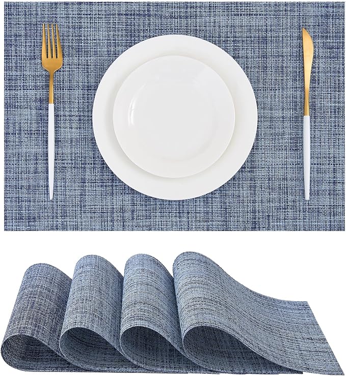 Leetaltree Woven Vinyl Placemats Set of 4, Deep Navy | OEKO-TEX, Washable by Leetaltree-ArtatEveryTable