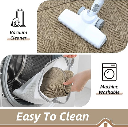 BEQHAUSE 30x18 Inch Kitchen Rug Mat Durable Kitchen Rugs Non-Slip Washable Absorbent Kitchen Mats for Floor Dirt-Resistant Semicircular Kitchen Mat (Beige)