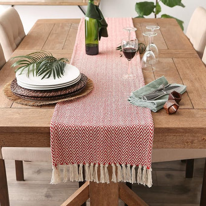 DII Woven Basic Tabletop Collection Chevron Table Runner, Tango Red - Image 2