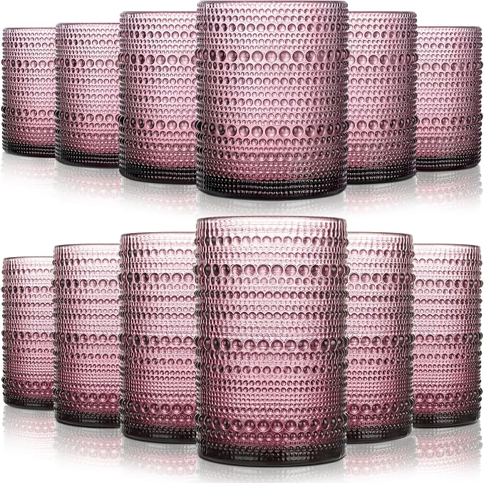 KMIGRUAN Hobnail Drinking Glasses Set of 12, 15Oz & 12Oz Cocktail Glasses | by KMIGRUAN