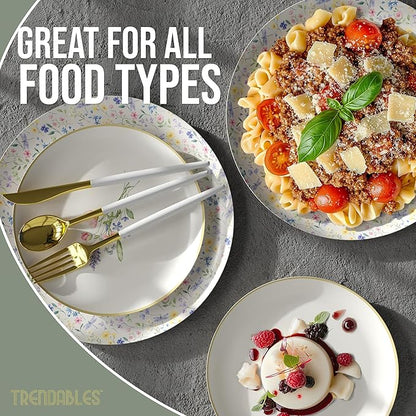 Trendables Heavy Duty Paper Plates Set For 32 Guests - 32 Each Of 8-inch And 10-inch Disposable Plates For Party - Fancy 64 Piece Dinnerware Set For All Occasions | Floral Design, Charm