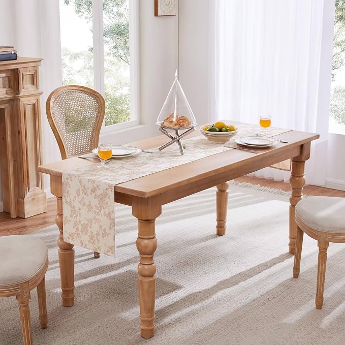 French Pastoral Farmhouse Table Runners, 13x108 Inch Taupe | 100% Organic - Image 3