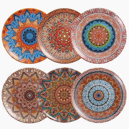 UNK U Melamine Dinner Plates Set of 6, 10.5 Inch Bohemian Plates in 6 Vibrant Colors, Unbreakable Dinner Plates for Kitchen, Weddings, Birthdays, Entertaining, Dishwasher Safe