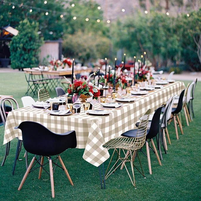Buffalo Plaid Tablecloth 54 x 80 inch 2 Pack Khaki and White | Waterproof - Image 7