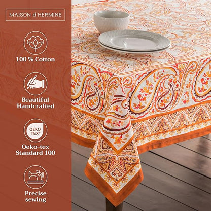Maison d' Hermine Table Cloth Rectangle Table 100% Cotton 70 x 108 Inches Fall Tablecloth Reusable Everyday Use for Thanksgiving Christmas Decorations Dining Farmhouse Party (Palatial Paisley)