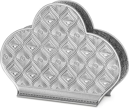 Alisveristime Zamac Napkin Holder – Decorative Elegant Metal Napkin Organizer for Table or Countertop Use (Silver)