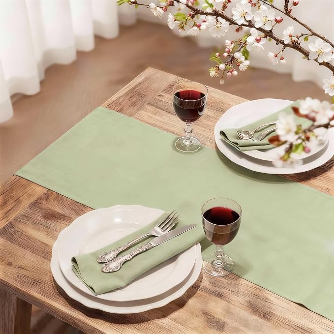 FOLINS&HOME Sage Green Waterproof Decorative Table Runner 48 Inches Long | - Image 2