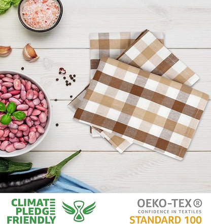Urban Villa Cotton Dinner Napkins Set of 12, 20x20 Inche Soft Premium Cotton Napkins, Hotel Quality Highly Absorbent, Reusable & Washable Table Dinner Napkins (Taupe/Choco/Ivory, Buffalo Checks)