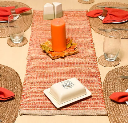 Natural Jute Table Runner, 13x48 Inch, Rust Orange | Vintage Boho Rustic Table by ChardinHome