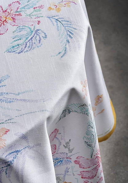 Maison d' Hermine Table Cloth Round Table 100% Cotton 63 Round Inches Tablecloth Reusable Decorative for Dining Room Farmhouse Home Valentines Day Decorations Spring Summer - Paradise Island
