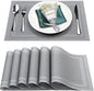 Placemats Set of 6,Washable,Heat and Stain Resistant Indoor/Outdoor Place mats,Vinyl Woven Non Slip Table Mats for Restaurant Table Protection,PVC Placemats(Gray,6PCS)