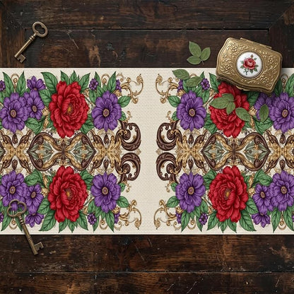 Ornate Floral Table Runner Victorian Decorative Nature Embroidery Celebration - Image 6