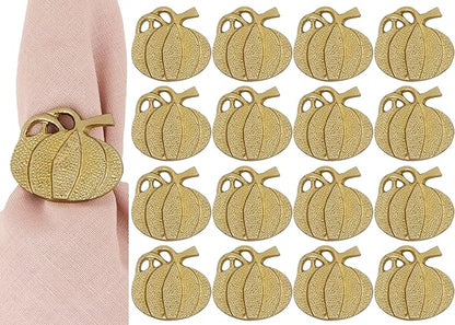 ALPHA Living HOME 12 Pcs Antique Gold Metal Napkin Rings Pumpkin Shape 1.5 Dia. Round Serviette Rings Fall Decor Thanksgiving, Wedding, Dinner Table Decoration Durable Serviette Holders