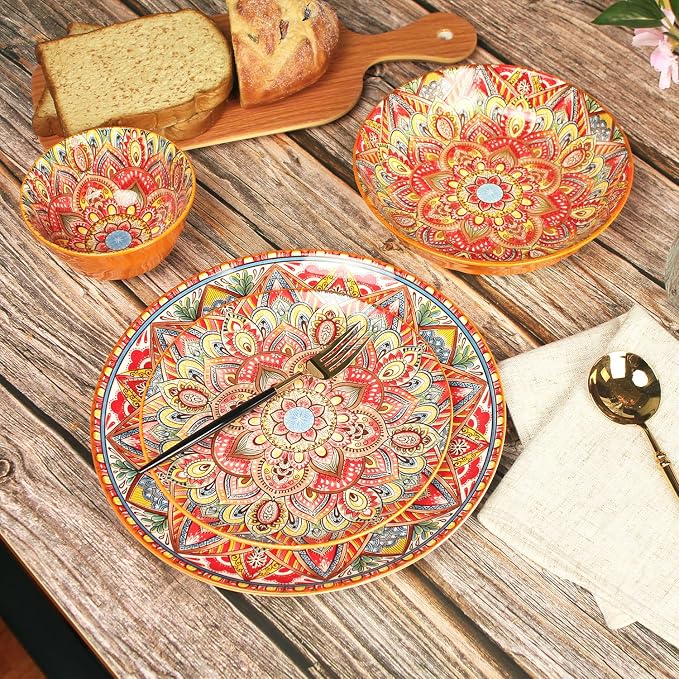 YA JU Mandala Dinnerware Sets Serves 4, Buffet Dinnerware, Boho Plates and - Image 4
