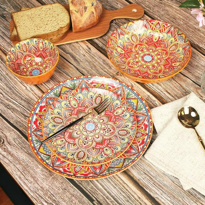 YA JU Mandala Dinnerware Sets Serves 4, Buffet Dinnerware, Boho Plates and - Image 4