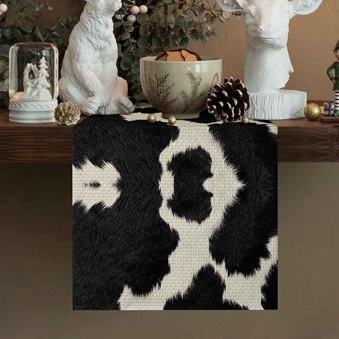 Cow Print Black Table Runner Kitchen Dining Linen Table Decoration - Image 2