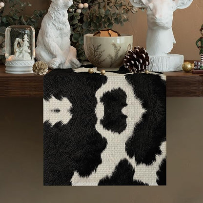 Cow Print Black Table Runner Kitchen Dining Linen Table Decoration - Image 2