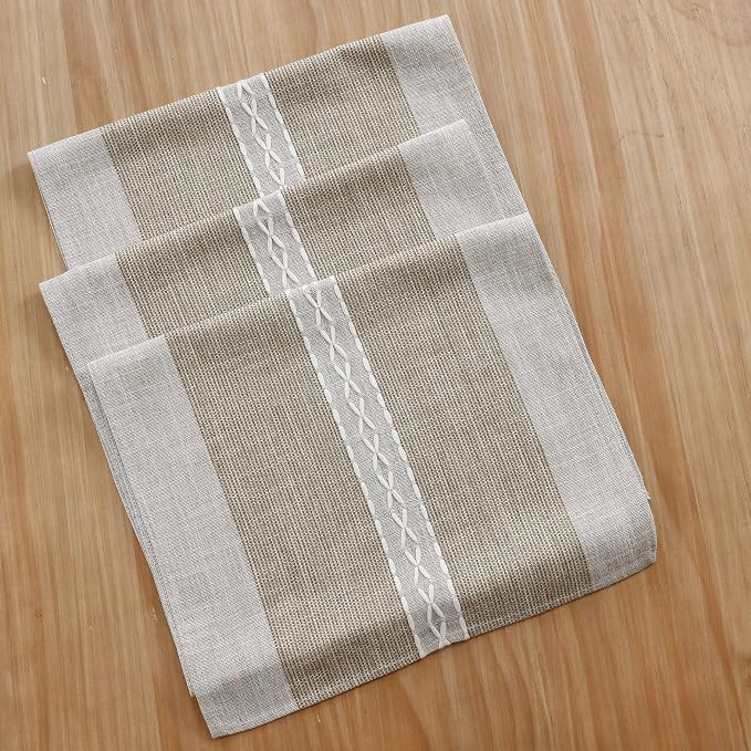 NEWISHER Farmhouse Braided Striped Embroidery Table Runner 90 inches, Rustic - Image 7