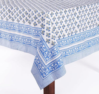 ATOSII Gulbahar Blue 100% Cotton Spring Square Tablecloth, Handblock Print Floral Table Cloth Linen for Kitchen Dining I Weddings, Parties, Outdoors, Easter Home Decor 60 X 60 Inches I 4 Seater