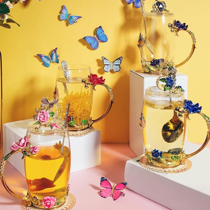 Nuanchu 4 Sets Flower Glass Tea Cups - Image 6