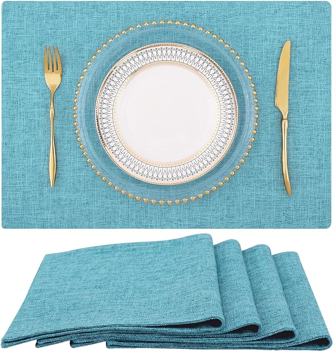 homing Cotton Linen Placemats Set of 4, Cloth Washable Farmhouse Dining Table Mats for Indoors & Outdoors, Easy to Clean, Light Blue, 13 x 19 Inch