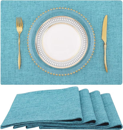homing Cotton Linen Placemats Set of 4, Cloth Washable Farmhouse Dining Table Mats for Indoors & Outdoors, Easy to Clean, Light Blue, 13 x 19 Inch