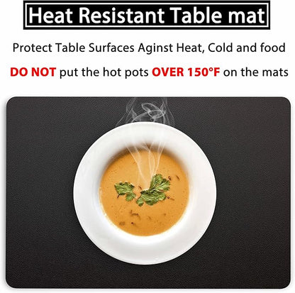 Wipeable Placemats Leather Table Mats Waterproof Heat-Resistant Easy to Clean for Dining Table Set Kitchen Table (2, Black)