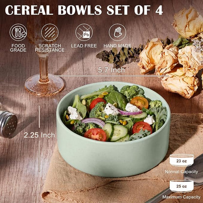 E-far Cereal Bowls Set of 4, 25oz Ceramic Deep Soup Bowls - Image 2
