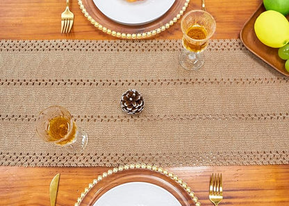 Boho Table Runner Fall Burlap Brown Coffee Table Decor 12x72 Inch | 72 Inches - Image 6